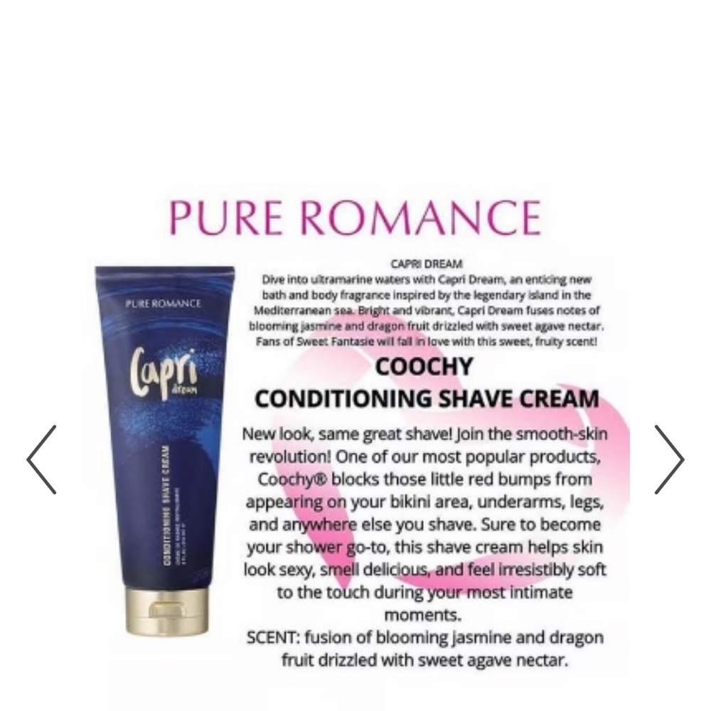 Pure Romance Capri Dream conditioning Shave Cream.